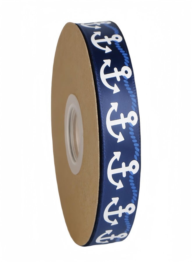 Meseey 20 Yards Nautical Anchors Craft Satin Ribbon 7/8 Inch Navy Blue White Stripes Nautical Rope Ribbon for Beach Coasta Gift Wrapping, Baby Shower,Wedding, Party Favors (Nautical Ribbon) - Image 1